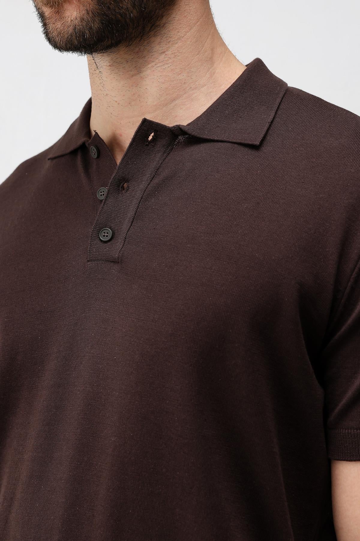 Antioch Kahve Comfort Slim Polo Yaka Erkek Triko T-Shirt