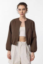 Antioch-Kahve Crop Kadın Bomber Mont-Mont-1-Milagron.com