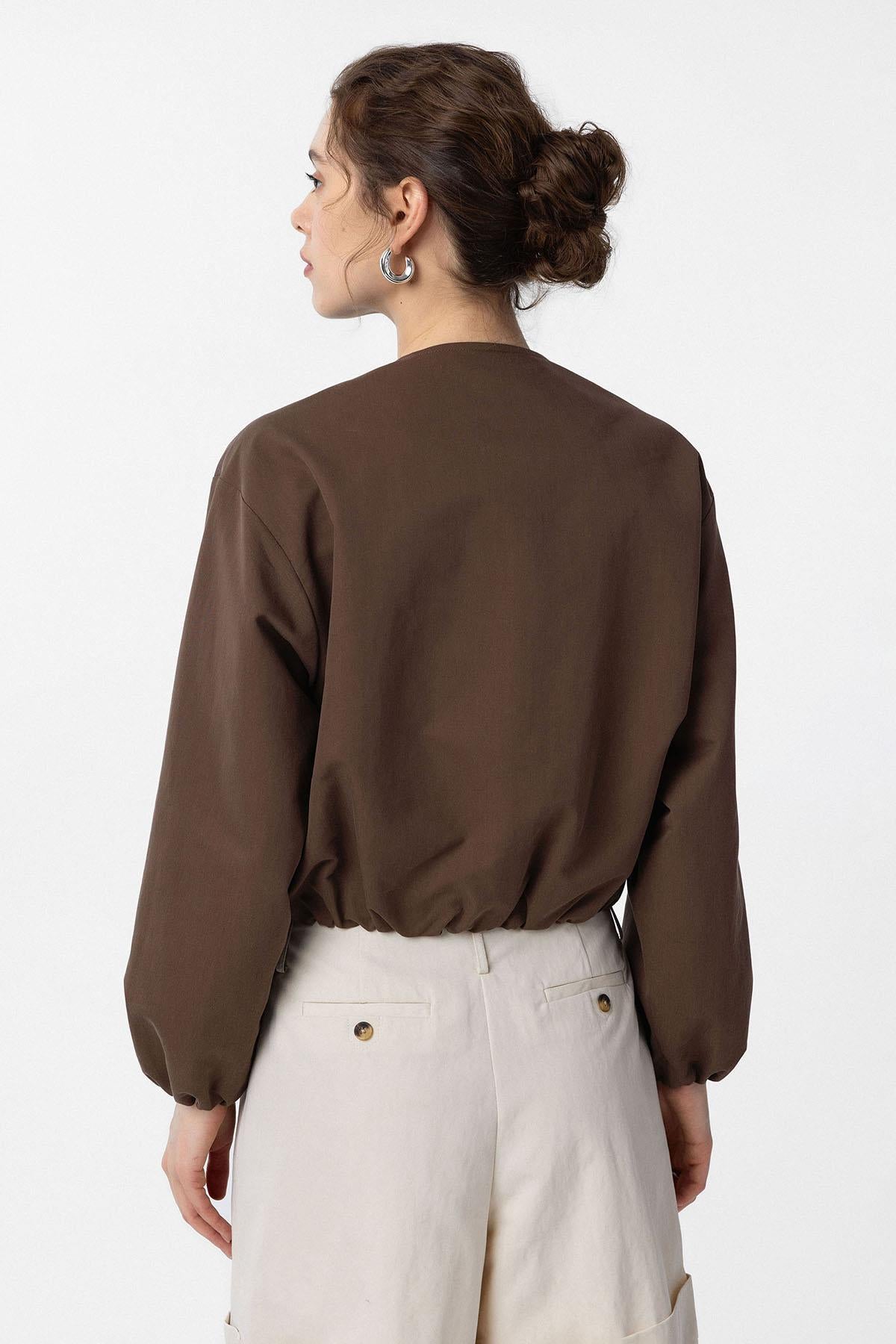 Antioch-Kahve Crop Kadın Bomber Mont-Mont-4-Milagron.com