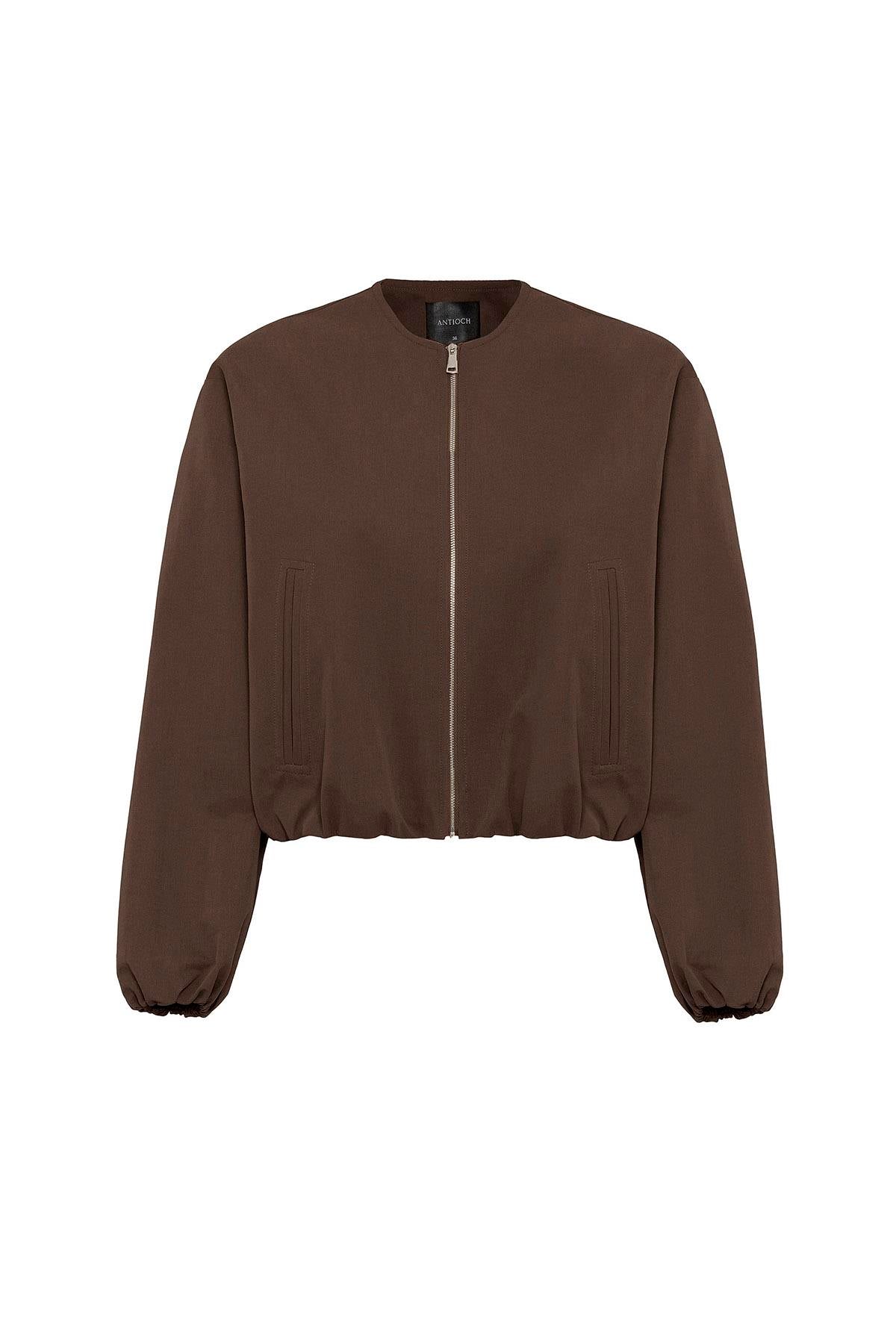 Antioch-Kahve Crop Kadın Bomber Mont-Mont-5-Milagron.com