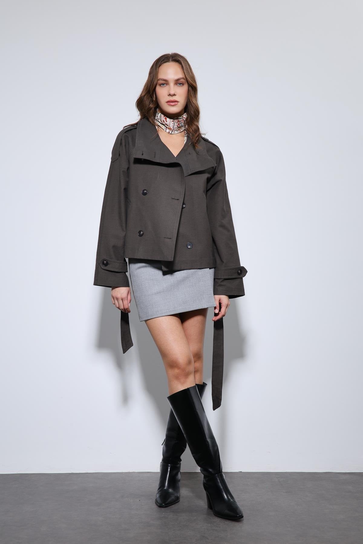 Antioch-Kahve Dik Yaka Kruvaze Trençkot-Trençkot-4-Milagron.com