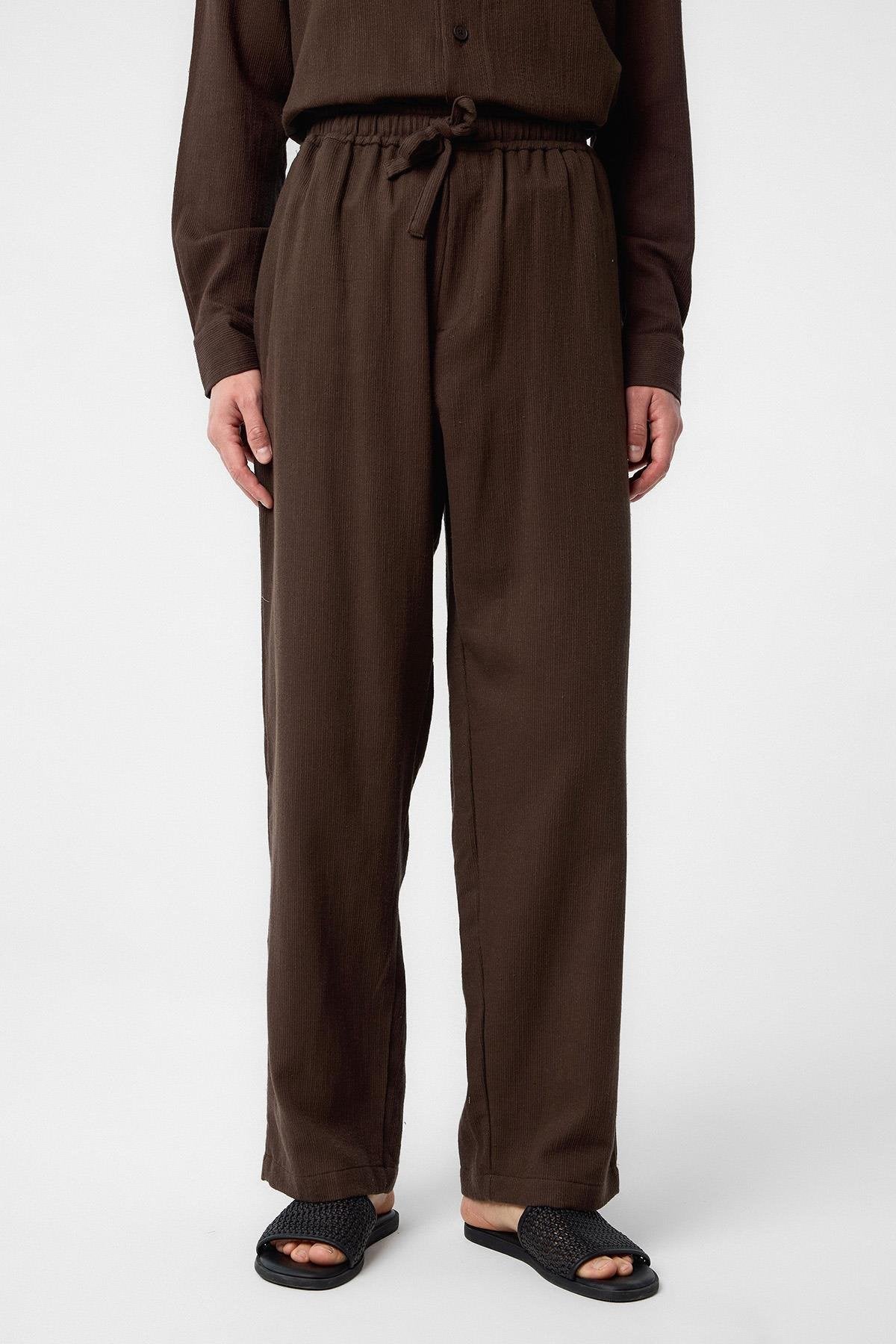 Antioch-Kahve Dokulu Erkek Pantolon-Kumaş Pantolon-1-Milagron.com