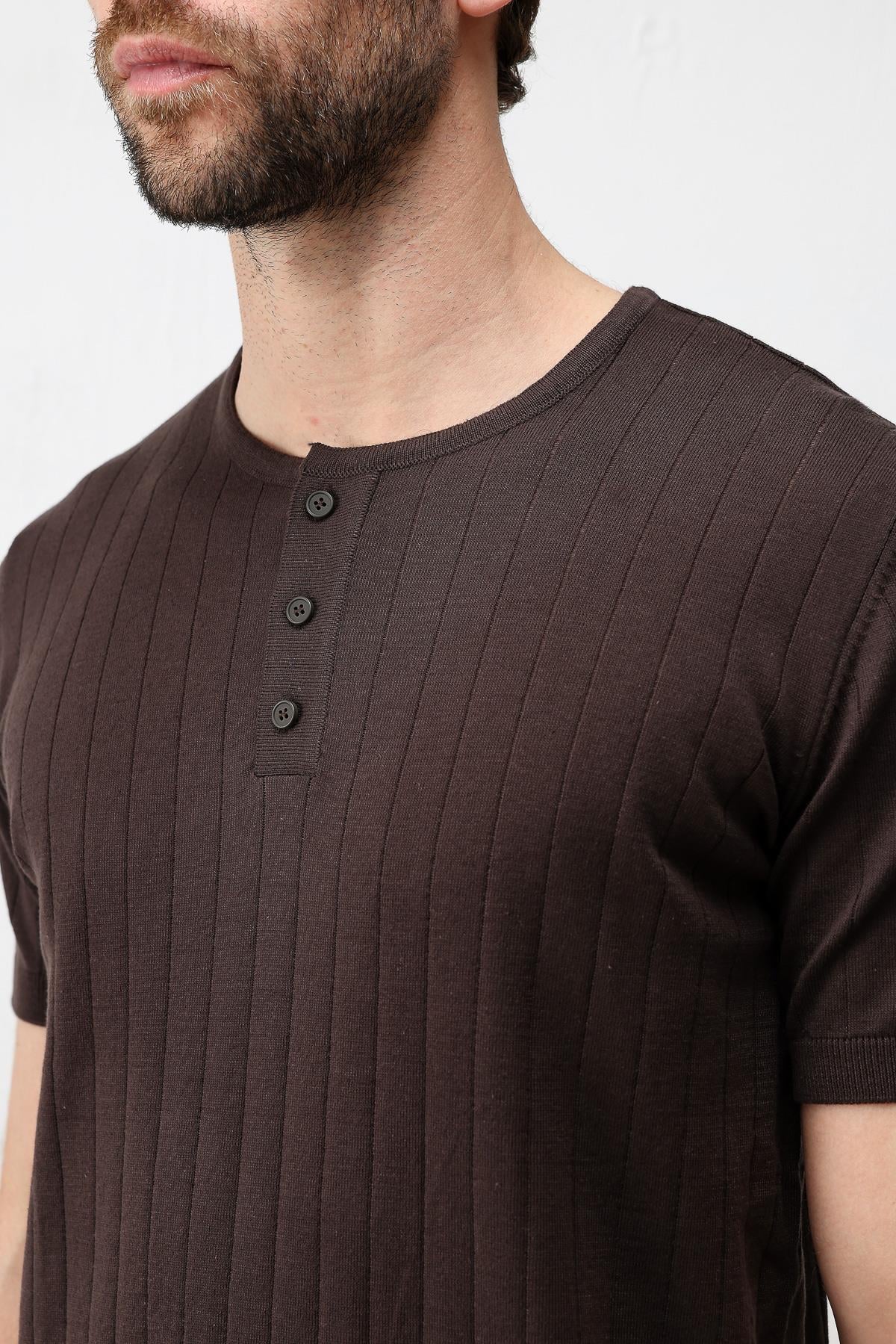 Antioch Kahve Dokulu Erkek Triko T-Shirt