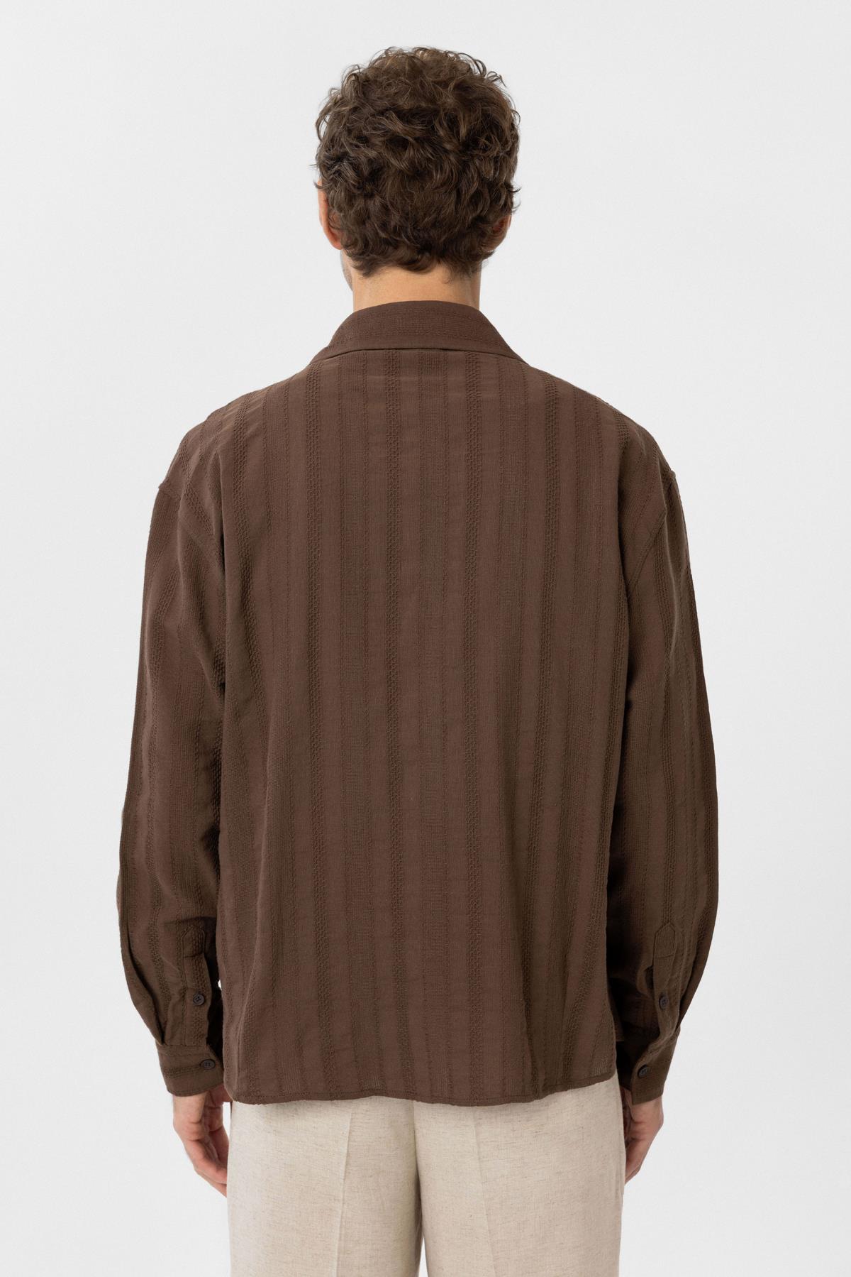 Antioch-Kahve Dokulu Jakarlı Pamuklu Erkek Gömlek-Gömlek-10-Milagron.com