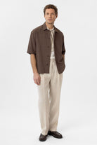 Antioch-Kahve Dokulu Jakarlı Pamuklu Erkek Kısa Kol Gömlek-Gömlek-3-Milagron.com