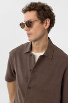 Antioch-Kahve Dokulu Jakarlı Pamuklu Erkek Kısa Kol Gömlek-Gömlek-5-Milagron.com