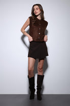 Antioch-Kahve Dokulu Kadın Triko Yelek-Yelek-3-Milagron.com