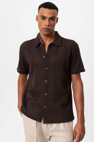 Antioch-Kahve Dokulu Kısa Kollu Erkek Gömlek-Gömlek-1-Milagron.com
