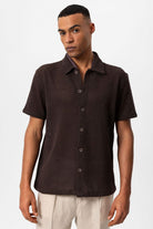 Antioch-Kahve Dokulu Kısa Kollu Erkek Gömlek-Gömlek-2-Milagron.com