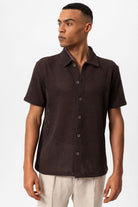 Antioch-Kahve Dokulu Kısa Kollu Erkek Gömlek-Gömlek-3-Milagron.com