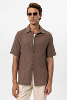 Antioch-Kahve Dokulu Kroşe Erkek Gömlek-Gömlek-1-Milagron.com