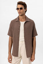 Antioch-Kahve Dokulu Kroşe Erkek Gömlek-Gömlek-3-Milagron.com