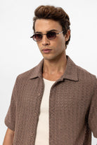 Antioch-Kahve Dokulu Kroşe Erkek Gömlek-Gömlek-5-Milagron.com