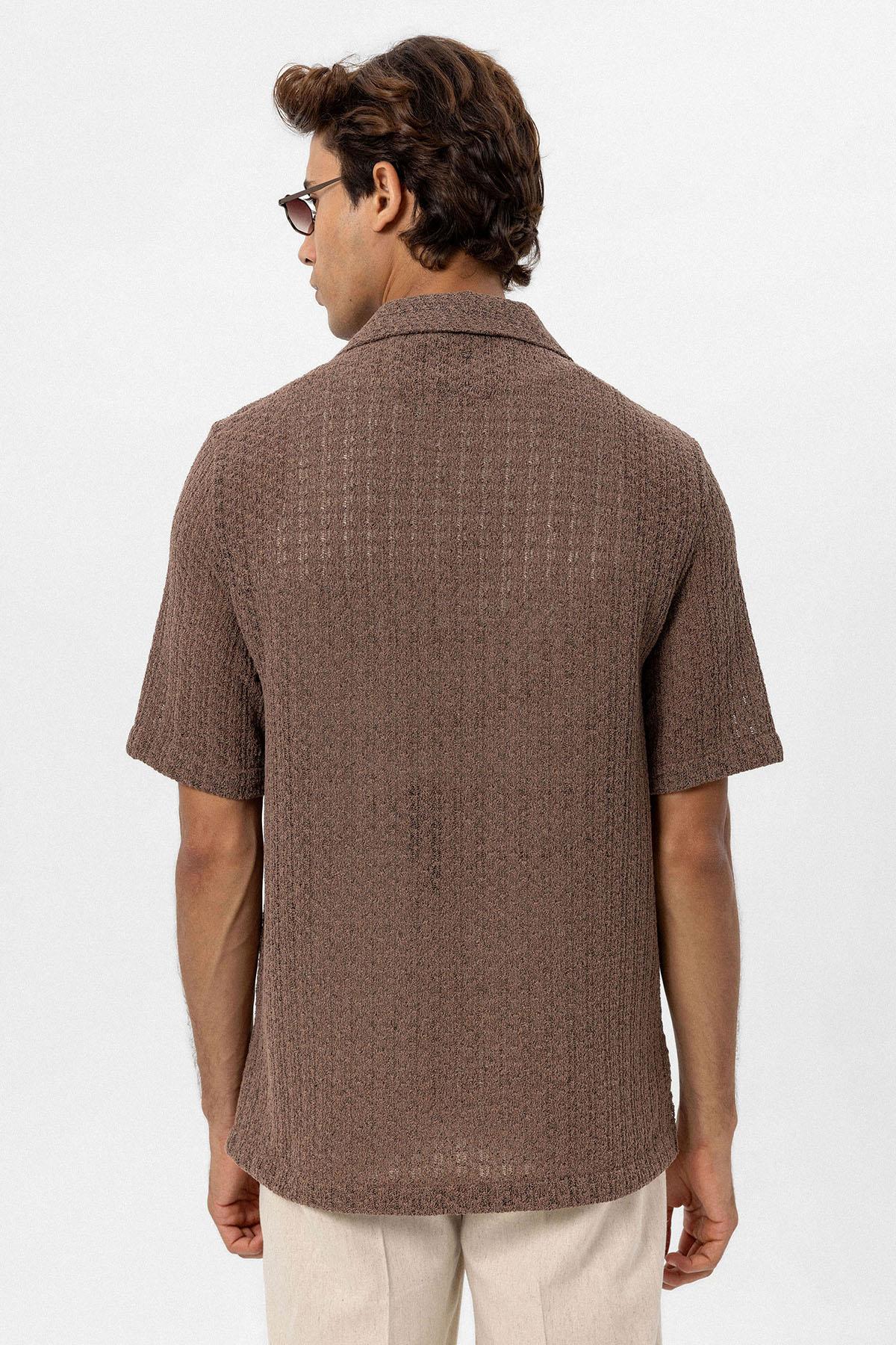 Antioch-Kahve Dokulu Kroşe Erkek Gömlek-Gömlek-6-Milagron.com