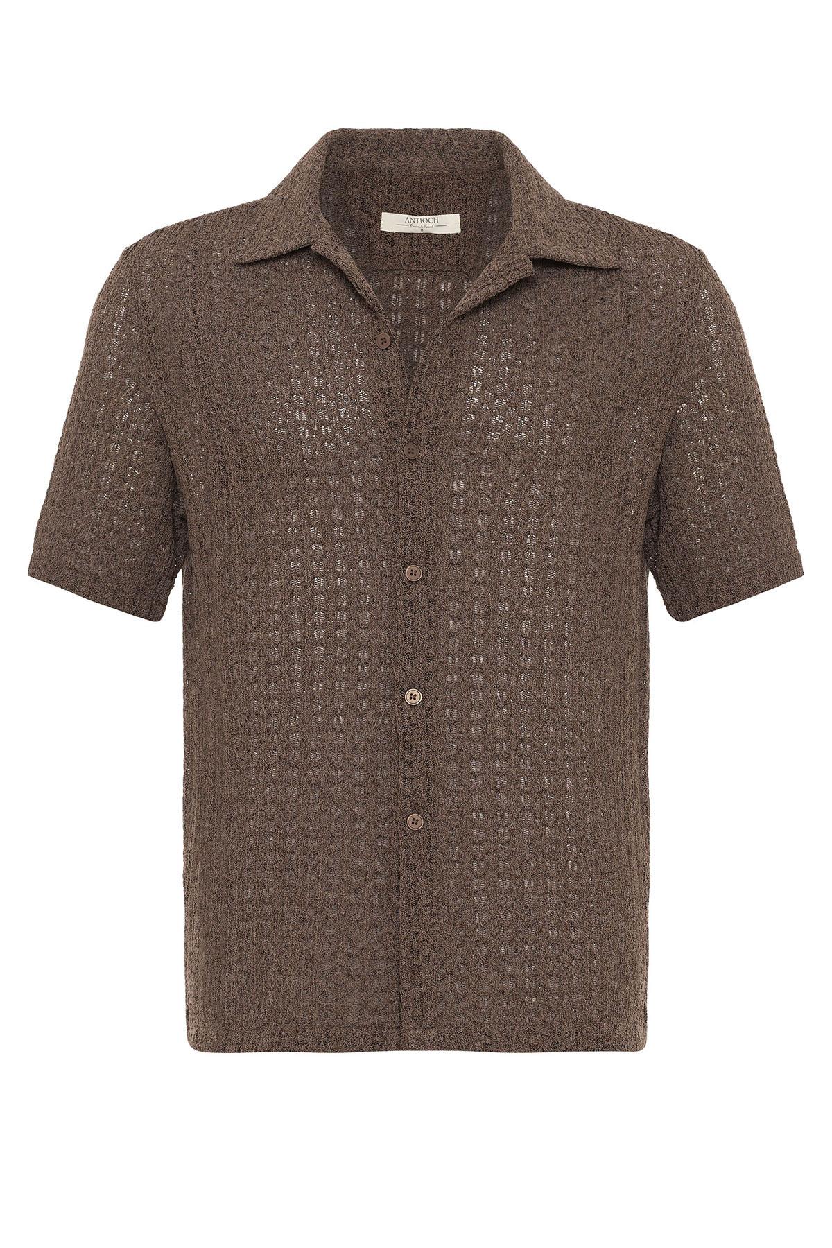 Antioch-Kahve Dokulu Kroşe Erkek Gömlek-Gömlek-7-Milagron.com