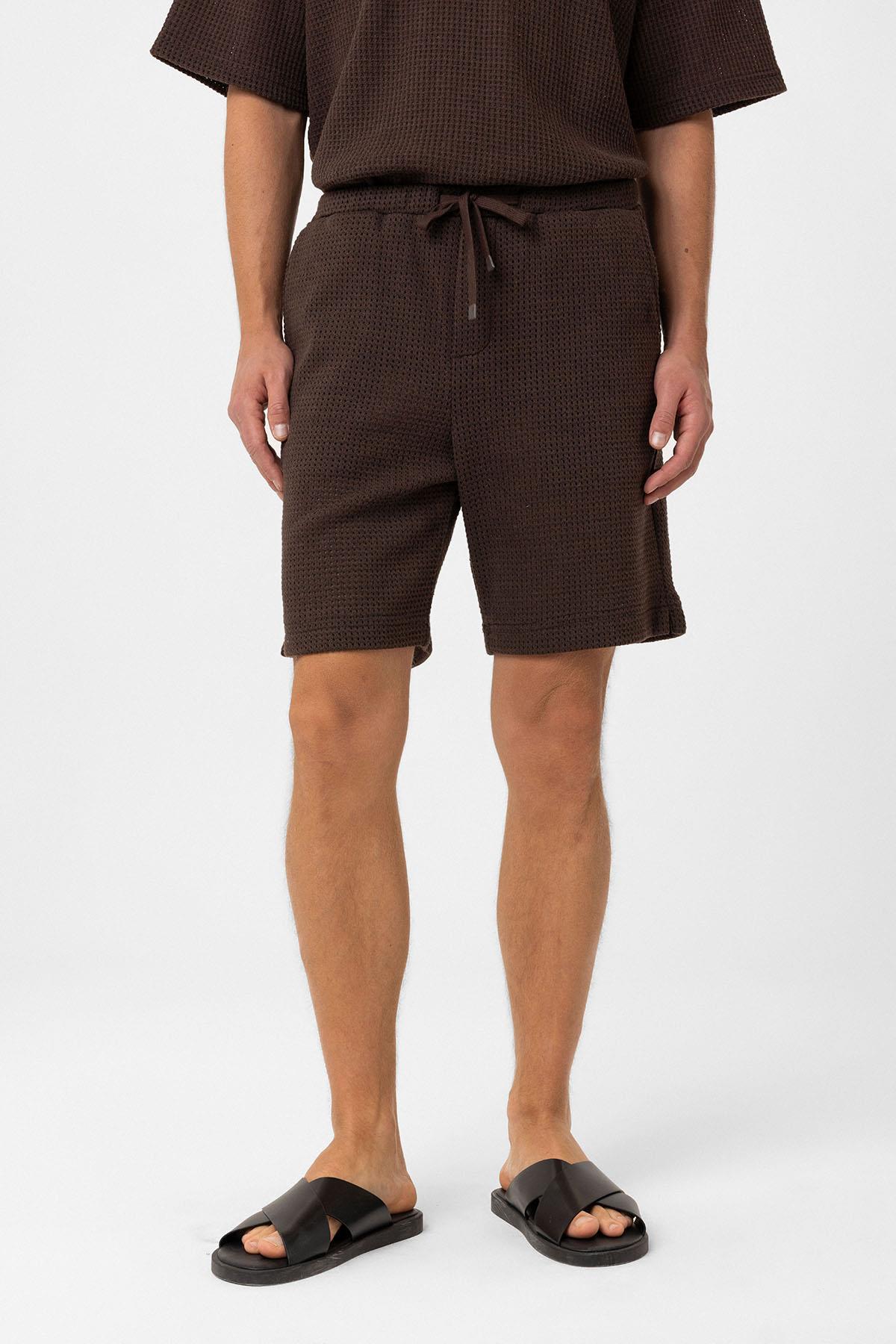 Antioch-Kahve Dokulu Relaxed Erkek Şort-Şort-1-Milagron.com