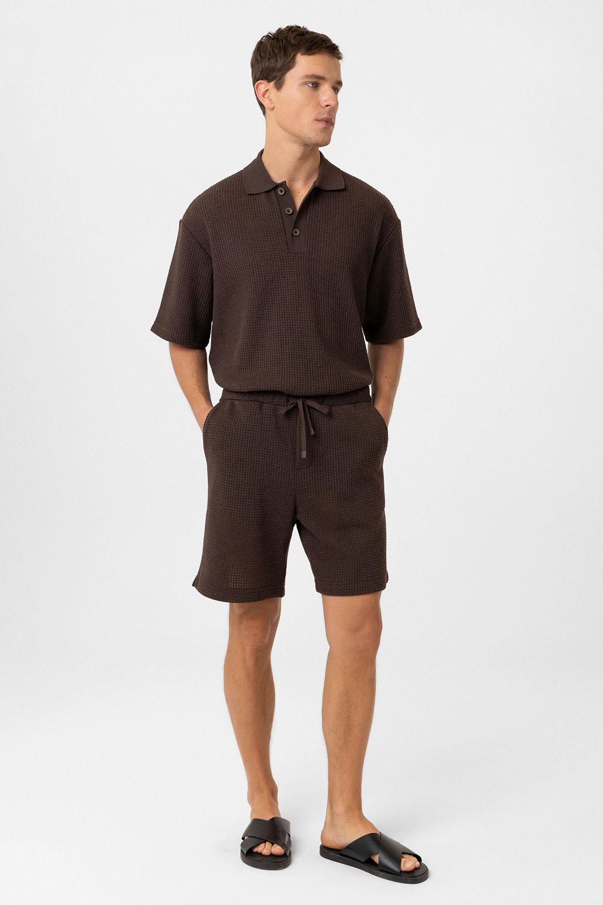 Antioch-Kahve Dokulu Relaxed Erkek Şort-Şort-2-Milagron.com