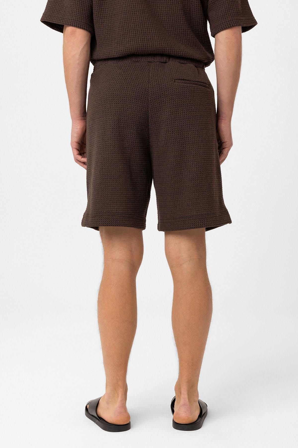 Antioch-Kahve Dokulu Relaxed Erkek Şort-Şort-5-Milagron.com