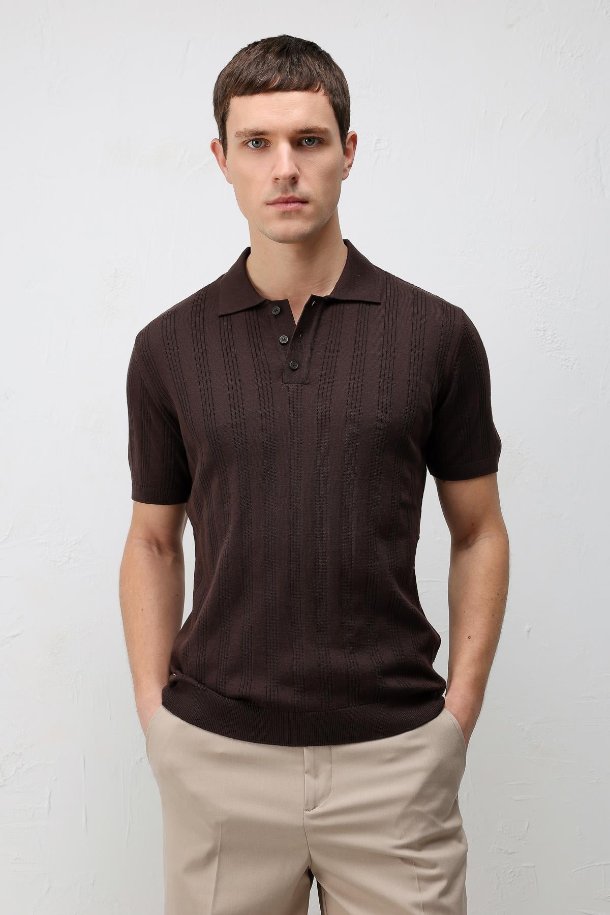 Antioch Kahve Dokulu Triko Erkek Polo T-Shirt