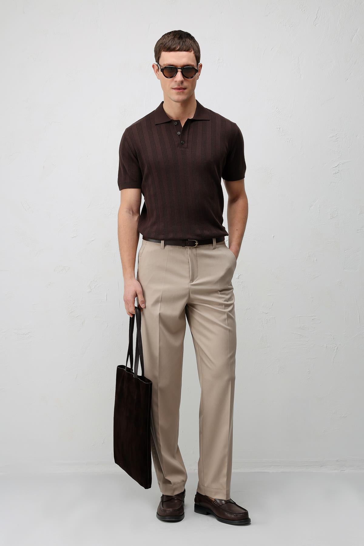 Antioch Kahve Dokulu Triko Erkek Polo T-Shirt