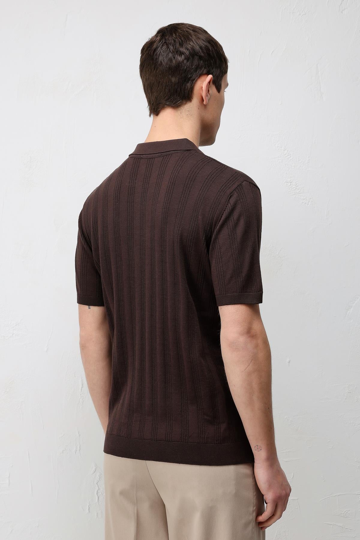 Antioch Kahve Dokulu Triko Erkek Polo T-Shirt