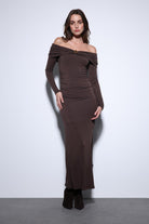 Antioch-Antioch Kahve Drape Detaylı Aksesuarlı Elbise-Elbise-3-Milagron.com