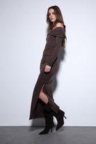 Antioch-Antioch Kahve Drape Detaylı Aksesuarlı Elbise-Elbise-4-Milagron.com