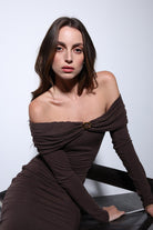 Antioch-Antioch Kahve Drape Detaylı Aksesuarlı Elbise-Elbise-6-Milagron.com