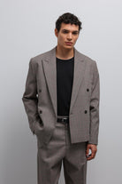 Antioch-Kahve Ekoseli Kruvaze Erkek Blazer Ceket-Blazer Ceket-1-Milagron.com
