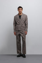 Antioch-Kahve Ekoseli Kruvaze Erkek Blazer Ceket-Blazer Ceket-2-Milagron.com