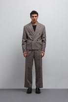 Antioch-Kahve Ekoseli Kruvaze Erkek Blazer Ceket-Blazer Ceket-3-Milagron.com