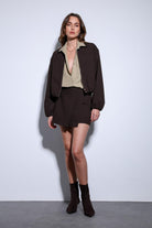 Antioch-Kahve Fermuarlı Bomber Kadın Ceket-Ceket-7-Milagron.com