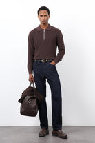 Antioch-Kahve Fermuarlı Erkek Triko Kazak-Kazak-1-Milagron.com