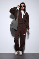 Antioch-Kahve Fermuarlı Kapüşanlı Kadın Sweatshirt-Sweatshirt-1-Milagron.com