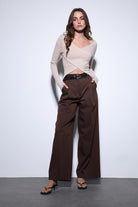 Antioch-Antioch Kahve Geniş Paça Kadın Pantolon-Kumaş Pantolon-1-Milagron.com