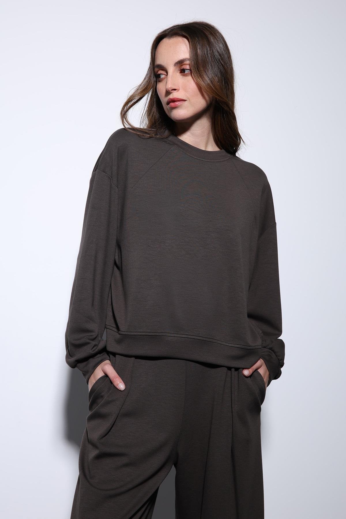 Antioch-Kahve Geniş Paça Relaxed Kadın Takım-Takım-8-Milagron.com