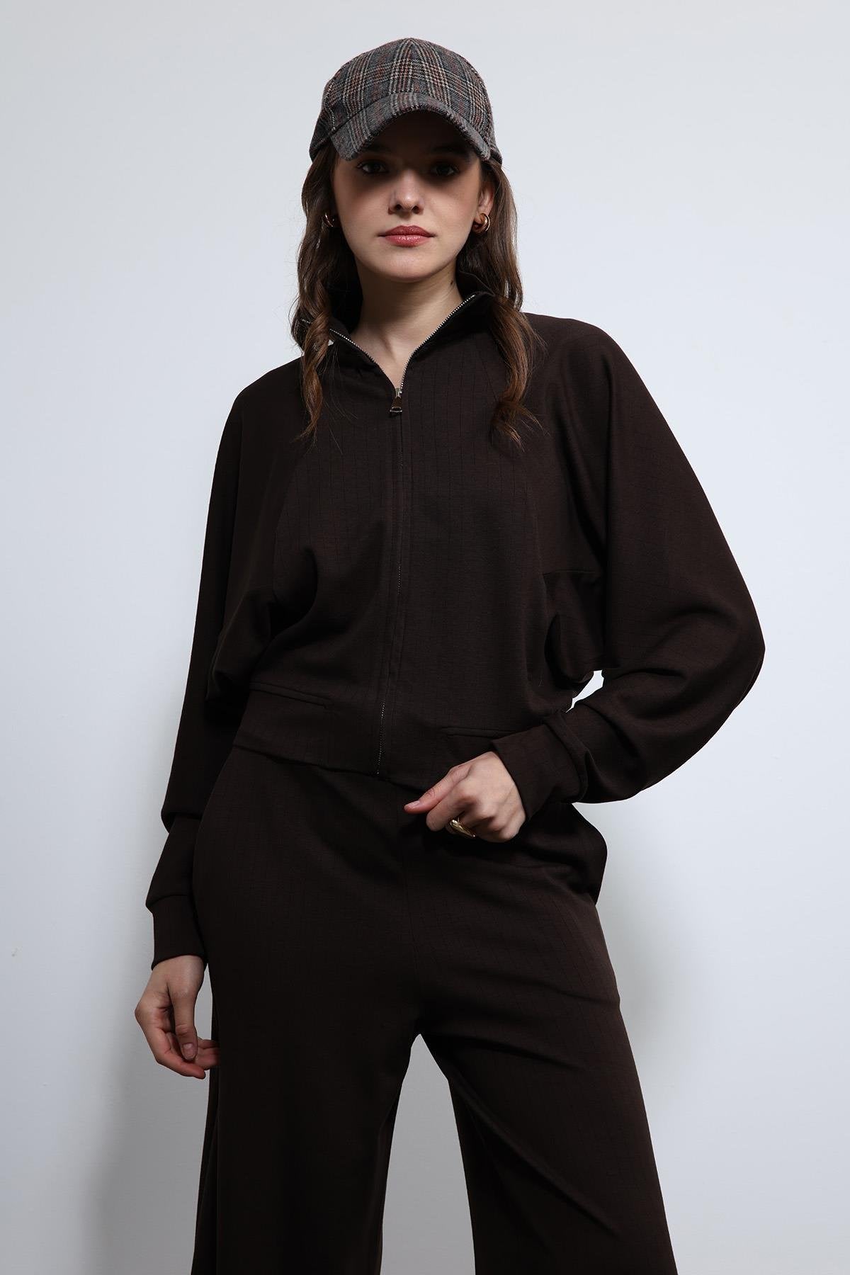 Antioch-Kahve Geniş Paça çizgili Eşofman Takım-Takım-5-Milagron.com