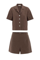 Antioch-Kahve Gömlek Şort Kadın Takım-Alt - Üst Takım-8-Milagron.com