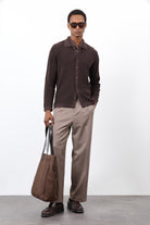 Antioch-Kahve İnce örgü Triko Erkek Hırka-Hırka-1-Milagron.com