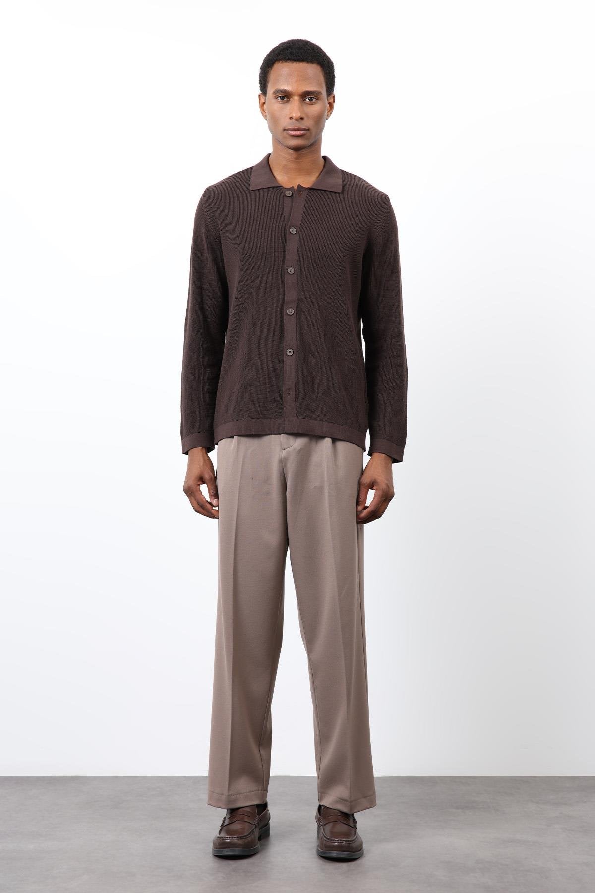 Antioch-Kahve İnce örgü Triko Erkek Hırka-Hırka-2-Milagron.com