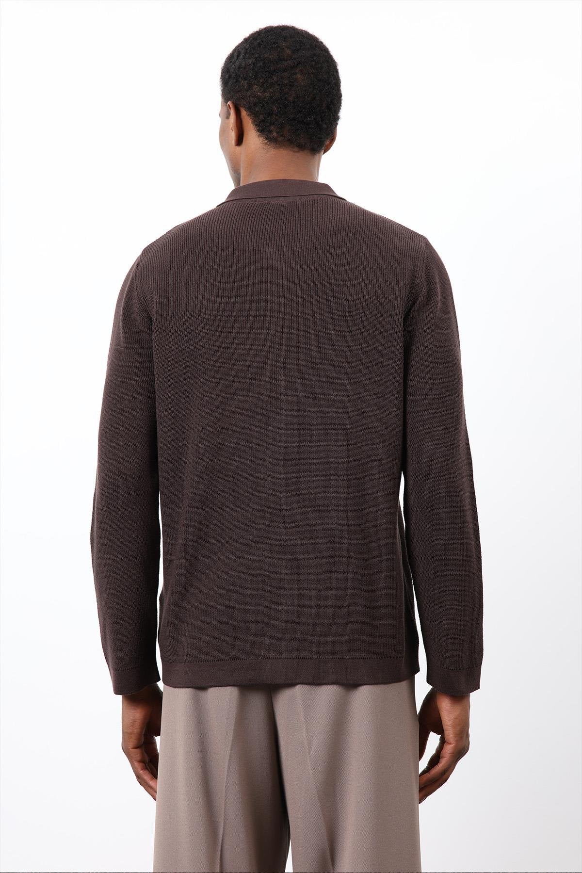 Antioch-Kahve İnce örgü Triko Erkek Hırka-Hırka-6-Milagron.com