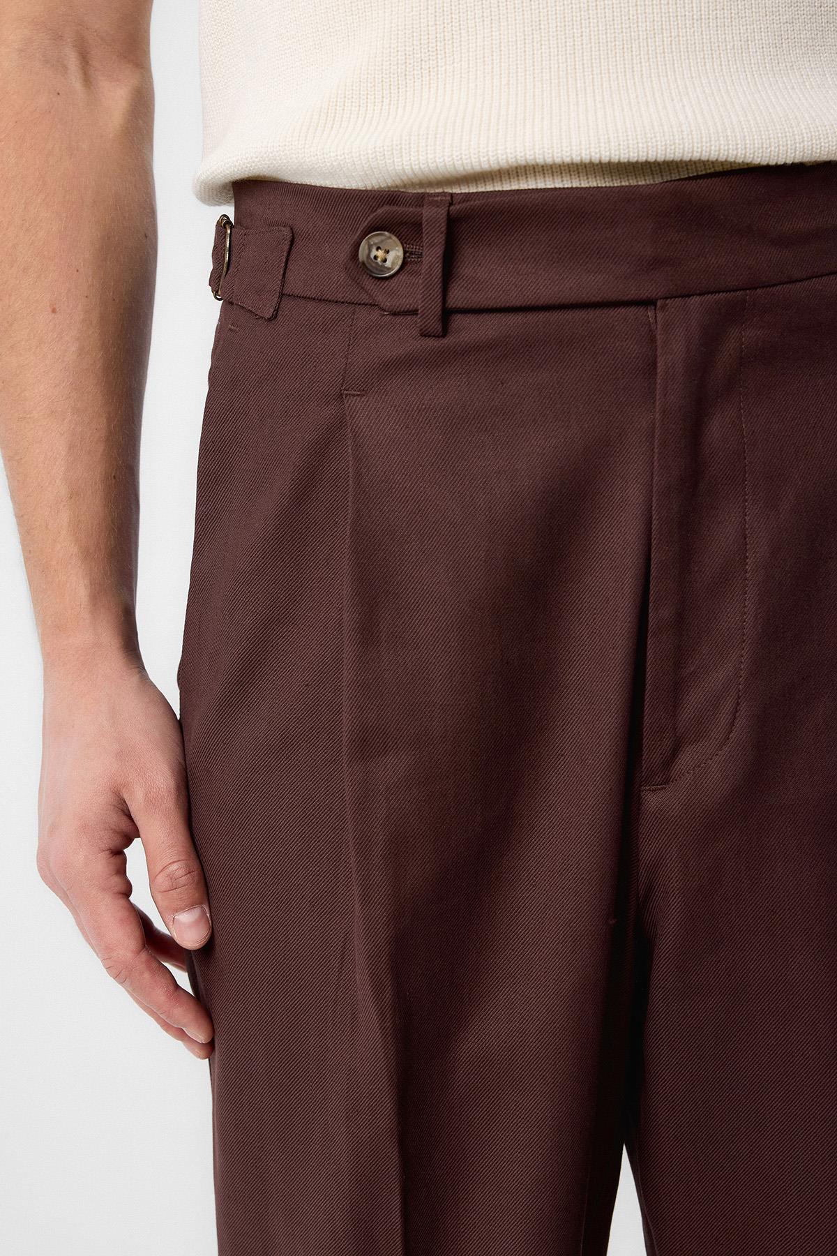 Antioch-Kahve İtalyan Kesim Yüksek Bel Erkek Pantolon-Kumaş Pantolon-3-Milagron.com