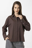 Antioch-Kahve Kadın Basic Oversize Gömlek-Gömlek-1-Milagron.com