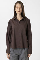 Antioch-Kahve Kadın Basic Oversize Gömlek-Gömlek-2-Milagron.com