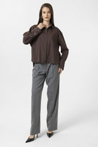 Antioch-Kahve Kadın Basic Oversize Gömlek-Gömlek-4-Milagron.com