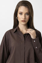 Antioch-Kahve Kadın Basic Oversize Gömlek-Gömlek-6-Milagron.com
