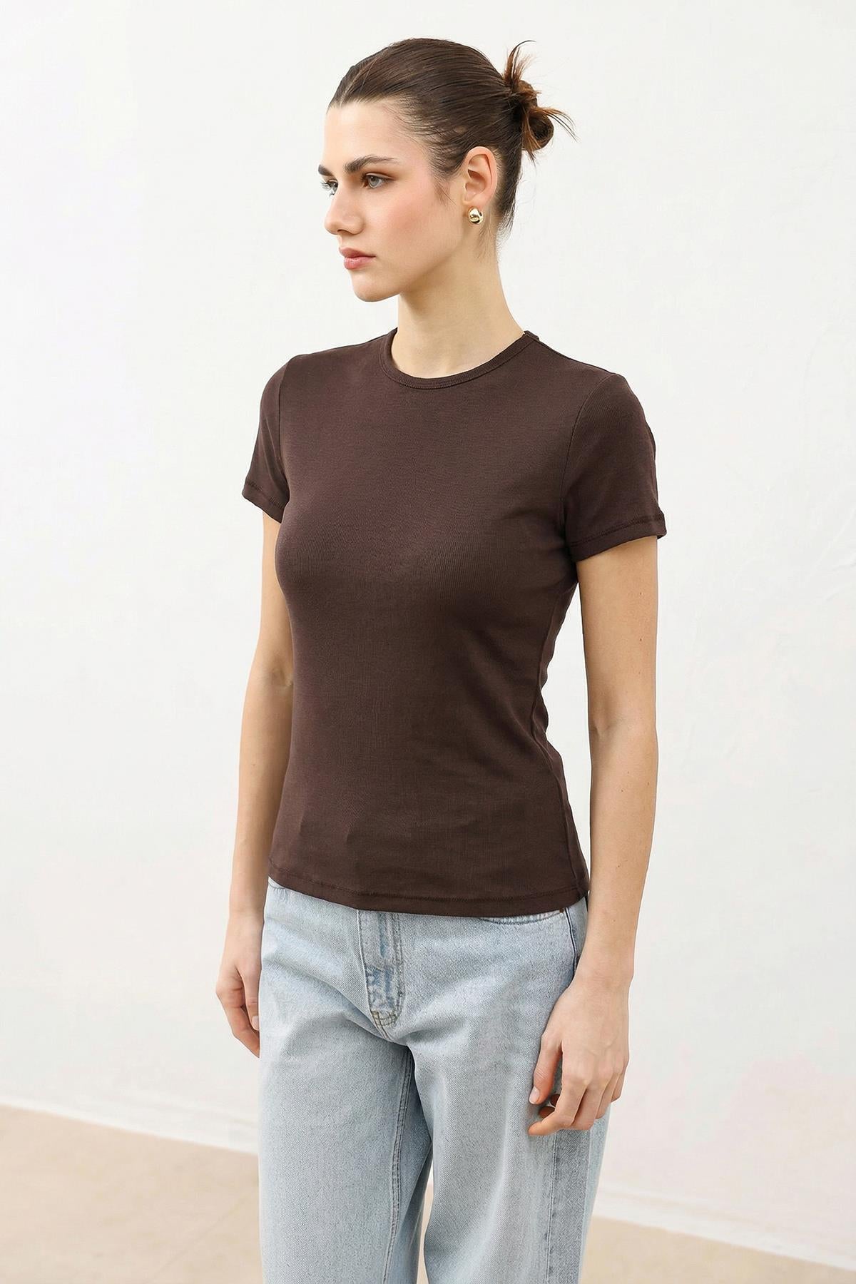 Antioch Kahve Kadın Basic T-Shirt