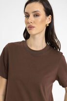 Antioch-Kahve Kadın Bisiklet Yaka Basic T Shirt-T-Shirts-4-Milagron.com