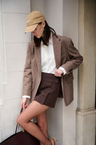 Antioch-Kahve Kadın Düğme Detaylı Mini Etek-Etek-1-Milagron.com