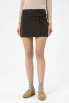 Antioch-Kahve Kadın Düğme Detaylı Mini Etek-Etek-2-Milagron.com